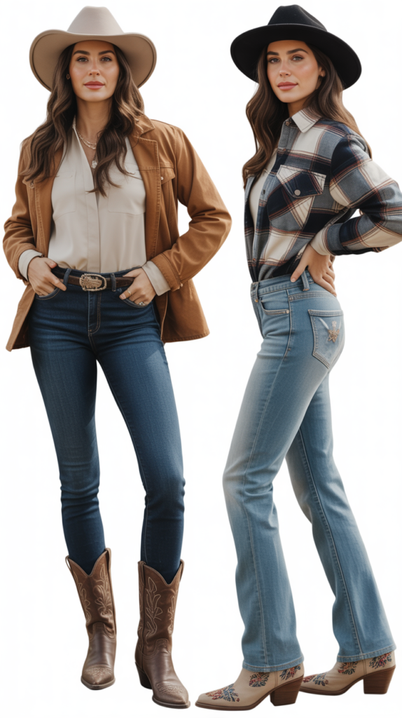 Jeans with Western Inspired Footwear Mix