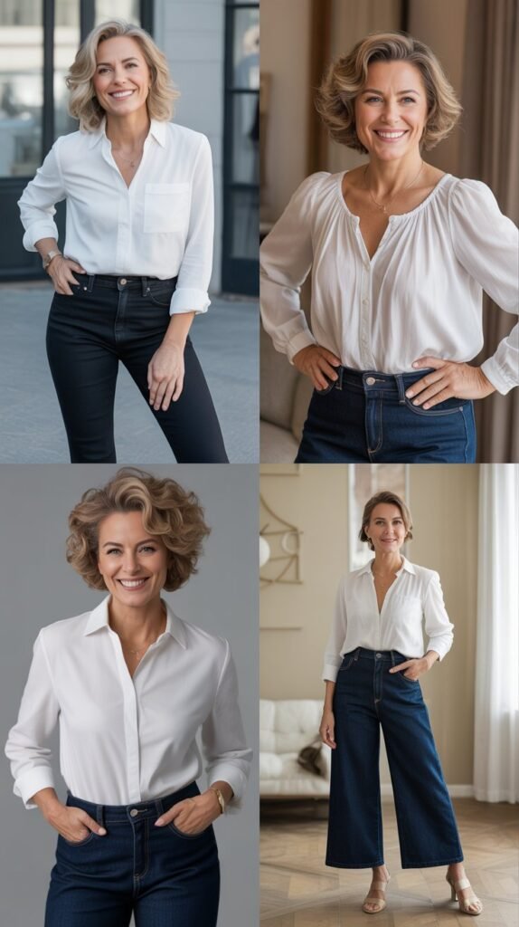 The Classic White Blouse and Dark Denim Combo