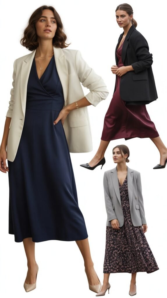 Midi Dress with Blazer Layer