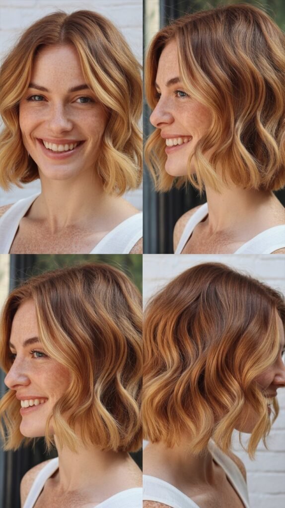  Wavy Bob With Honey and Amber Tones