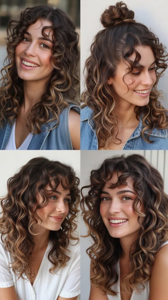 Caramel Balayage on Chocolate Brown Curls