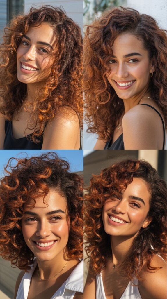 Golden Copper Highlights on Warm Brown Curls