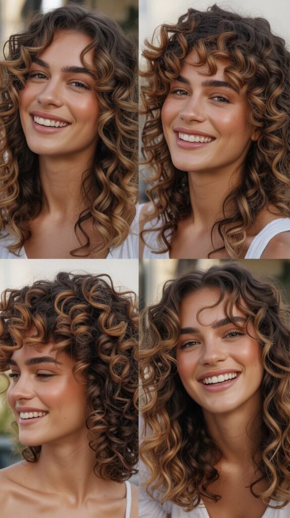 Toasted Coconut Highlights on Warm Brown Curls