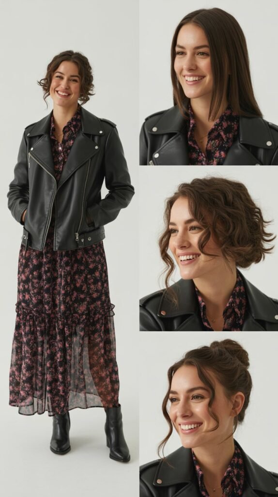  Leather Jacket with Floral Dress