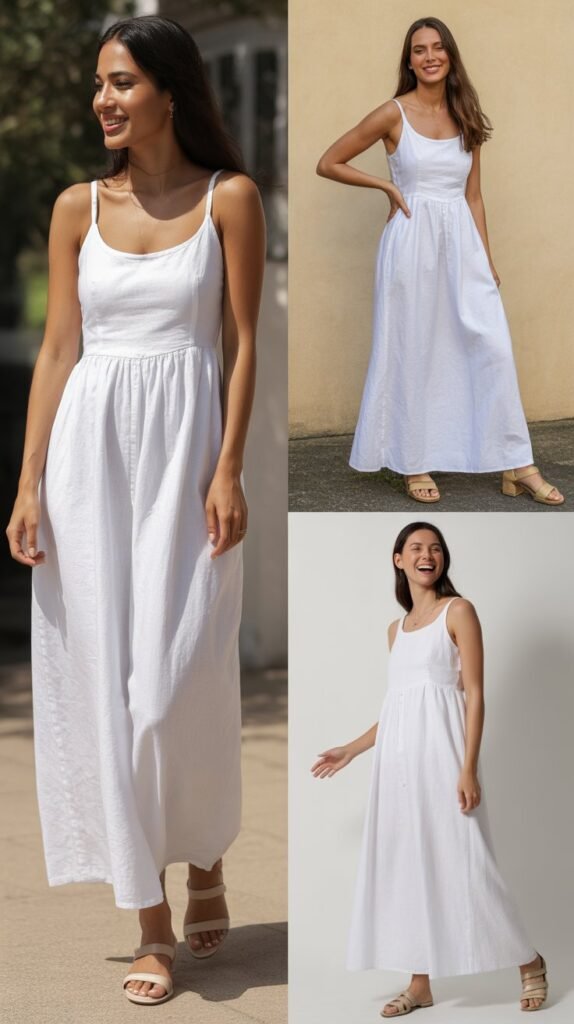 Classic White Linen Maxi Dress