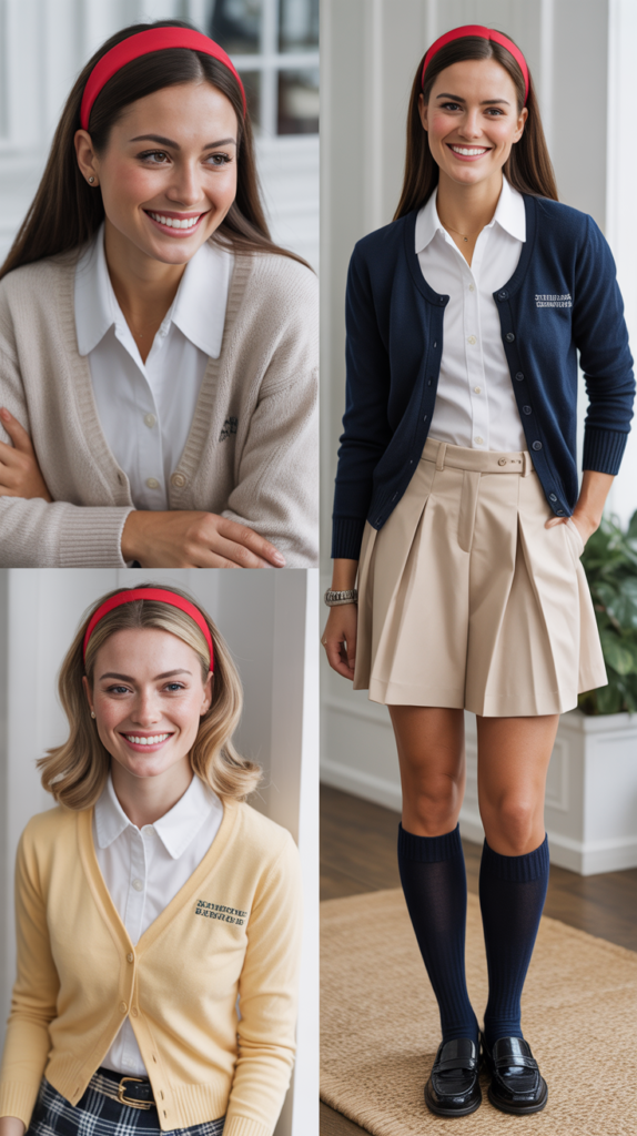 Cardigan and Red Hairband Preppy Vibe