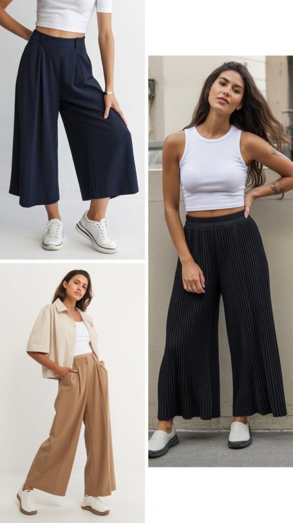 Culottes or Wide-Leg Pants with Sneakers