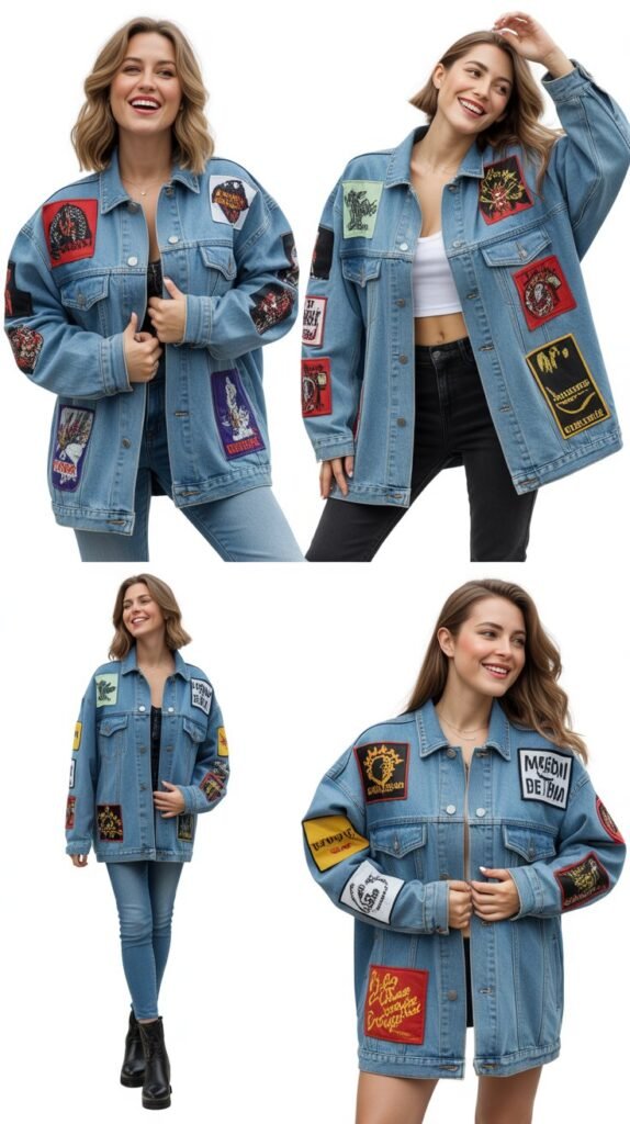Oversized Denim Jackets with Bold Patches