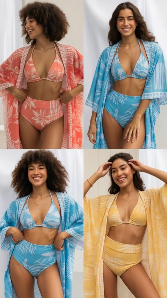 High-Waisted Bikini with Matching Kimono