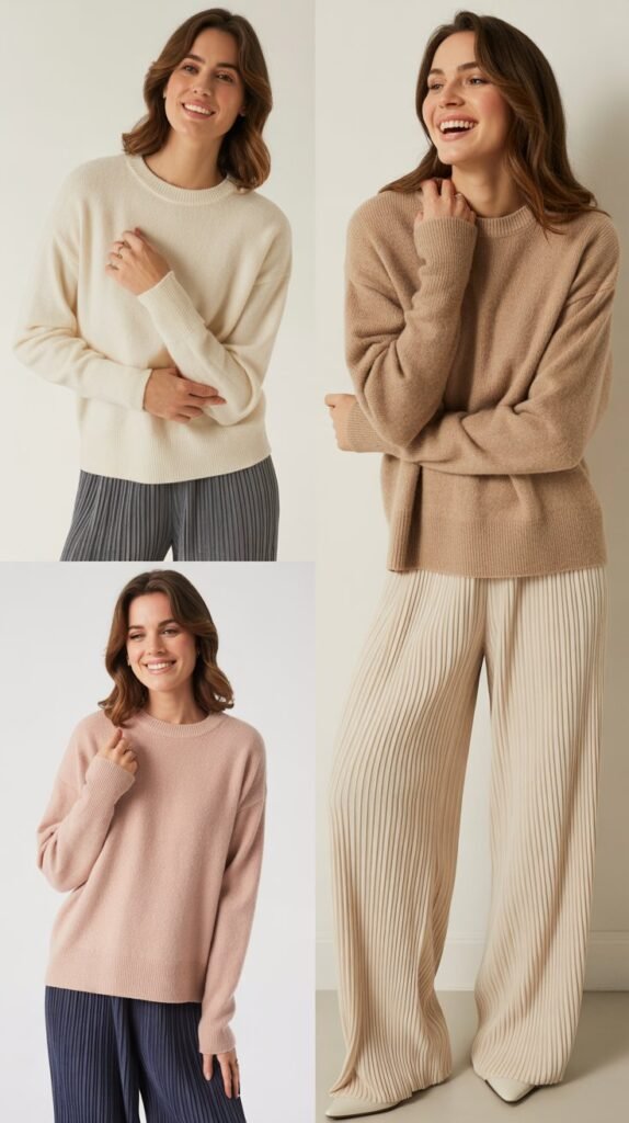  Cashmere Sweater with Pleated Trousers