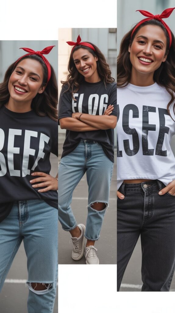 Graphic Tee and Red Hairband Casual Cool