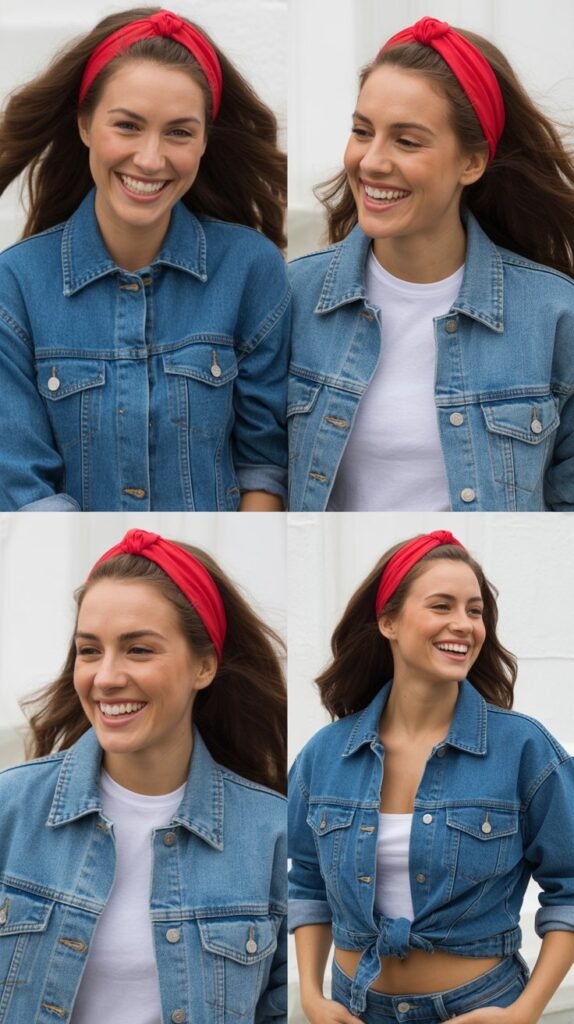 Denim Jacket and Red Hairband Pairing