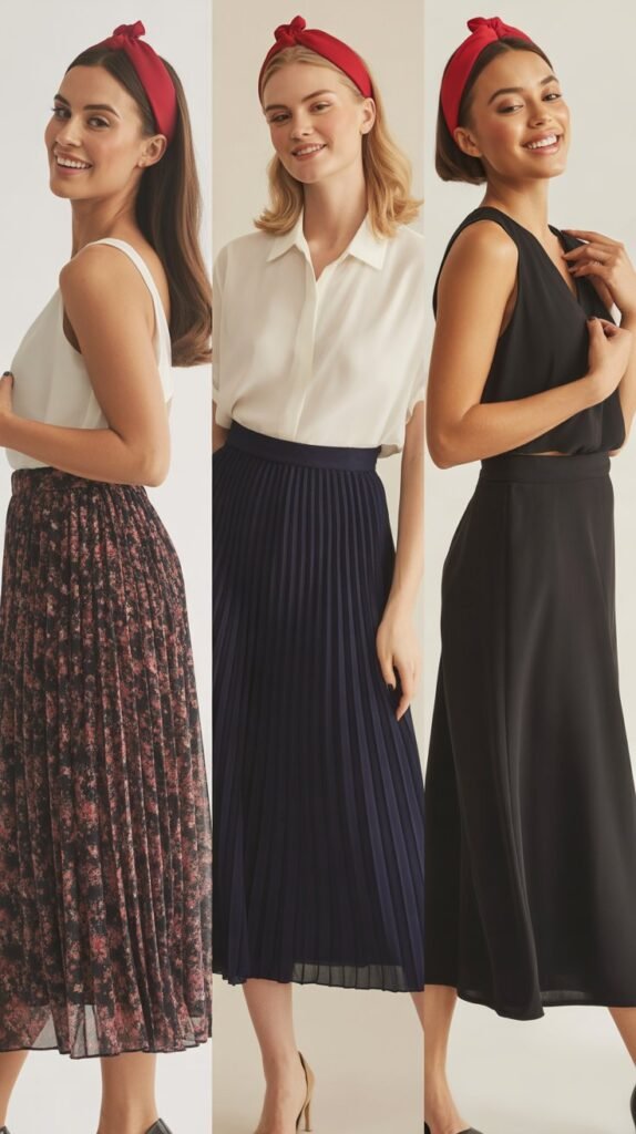 Midi Skirt and Red Hairband Elegance