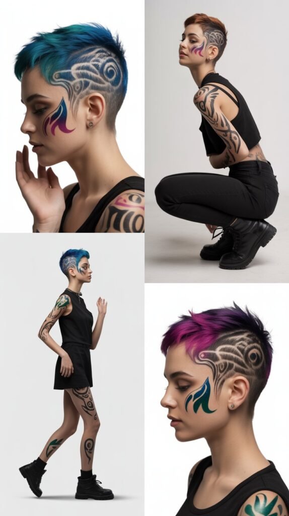 The Pixie with Shaved Designs and Artistic Patterns