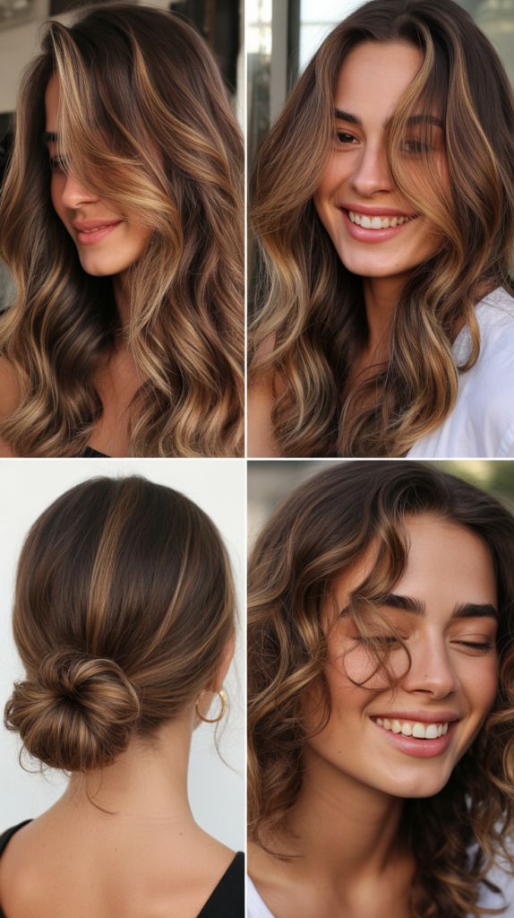 Caramel Ribbons Throughout Warm Brown Hair