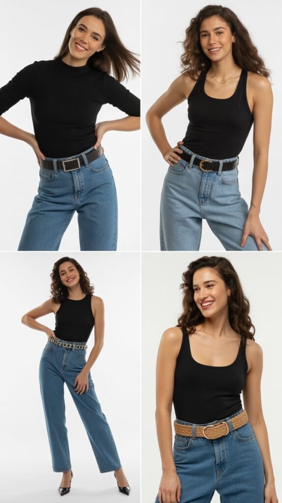 High-Waisted Jeans with Belt Details