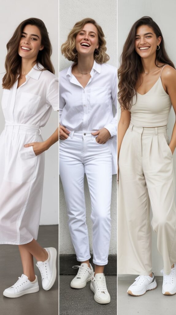  All-White Outfit with White Sneakers