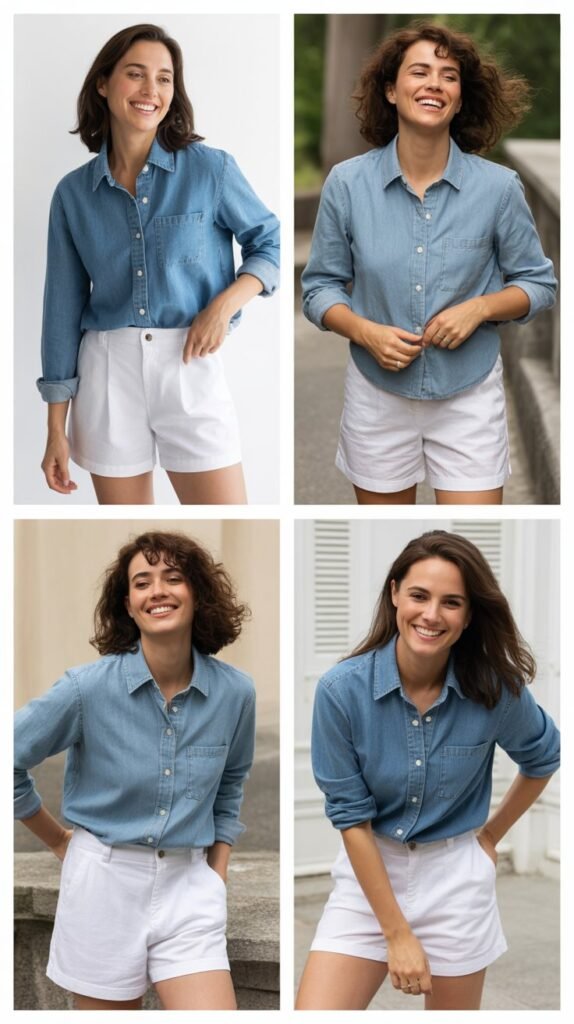 Chambray Shirt with White Shorts