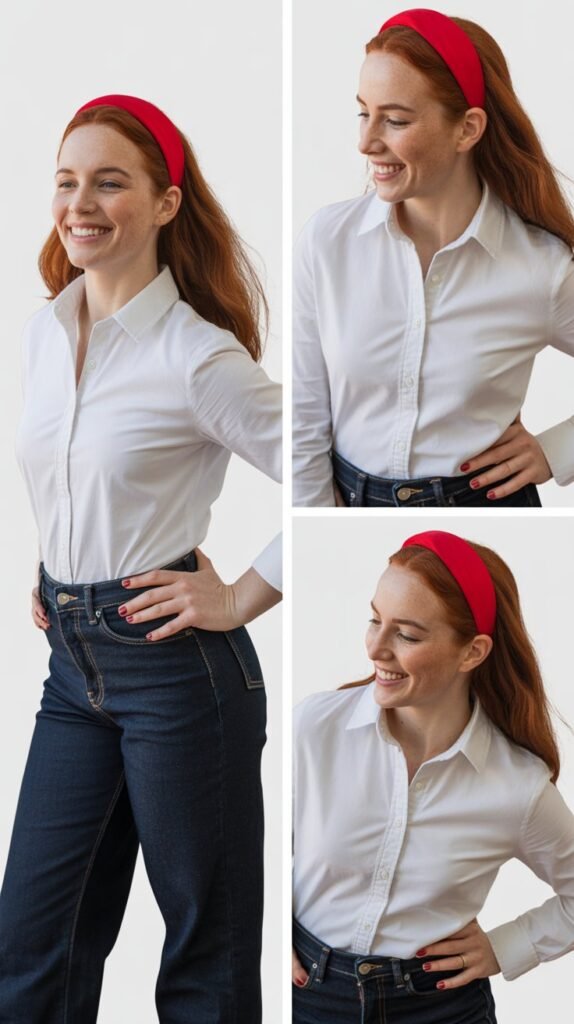 Classic White Shirt and Jeans with Red Hairband