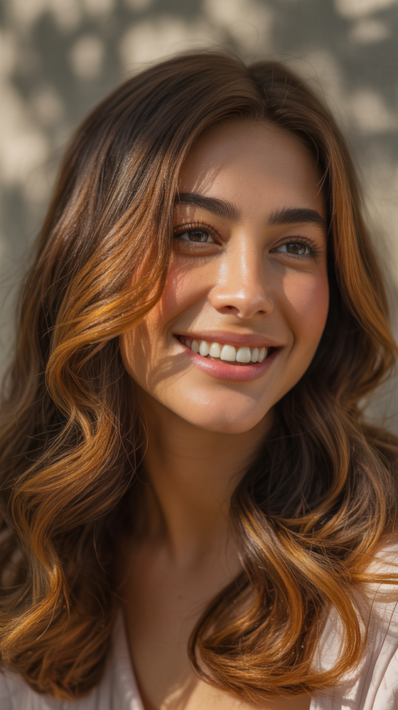 Warm Brown Hair With Caramel Highlights That Brighten Your Look