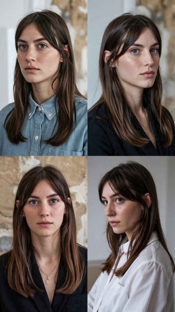 Asymmetrical Side Bangs With Straight Sleek Length