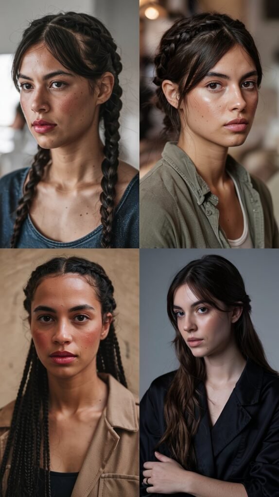 Curtain Bangs With Braided Crown