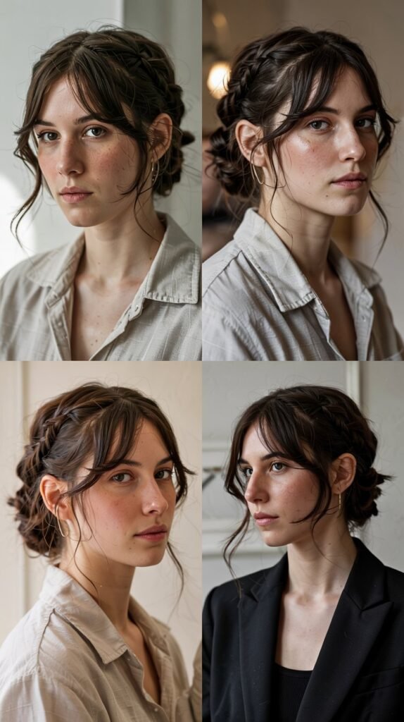 Curtain Bangs With Twisted Half-Updo