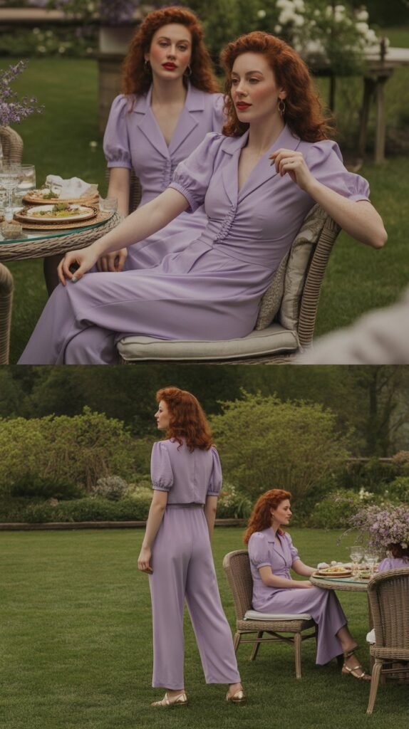 Lavender Jumpsuit with Gold Sandals