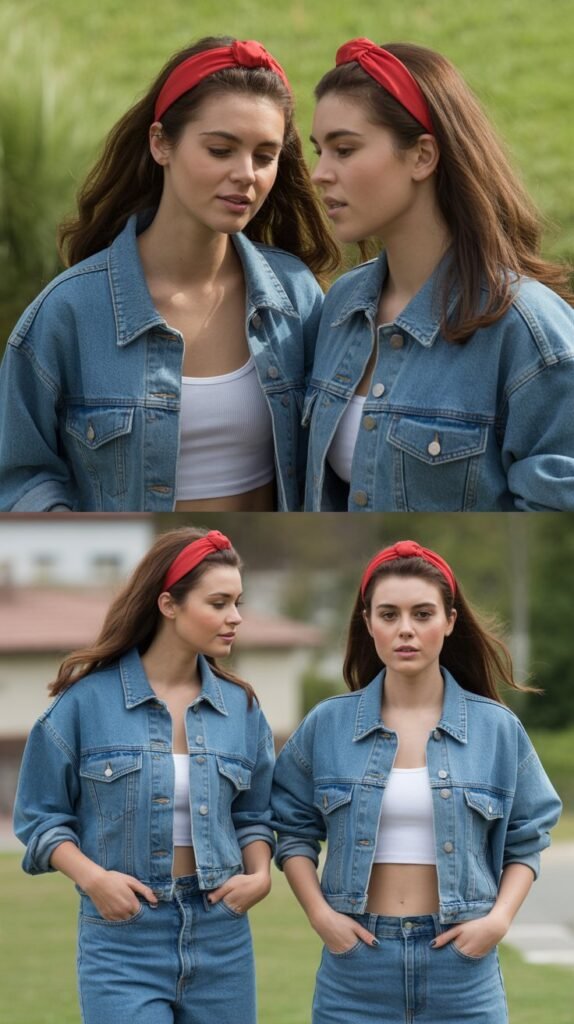 Denim-on-Denim with Red Hairband Accent