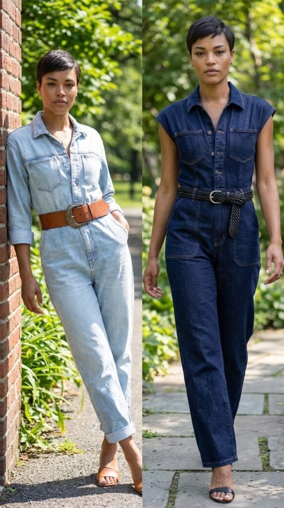 Denim Jumpsuit with Belt