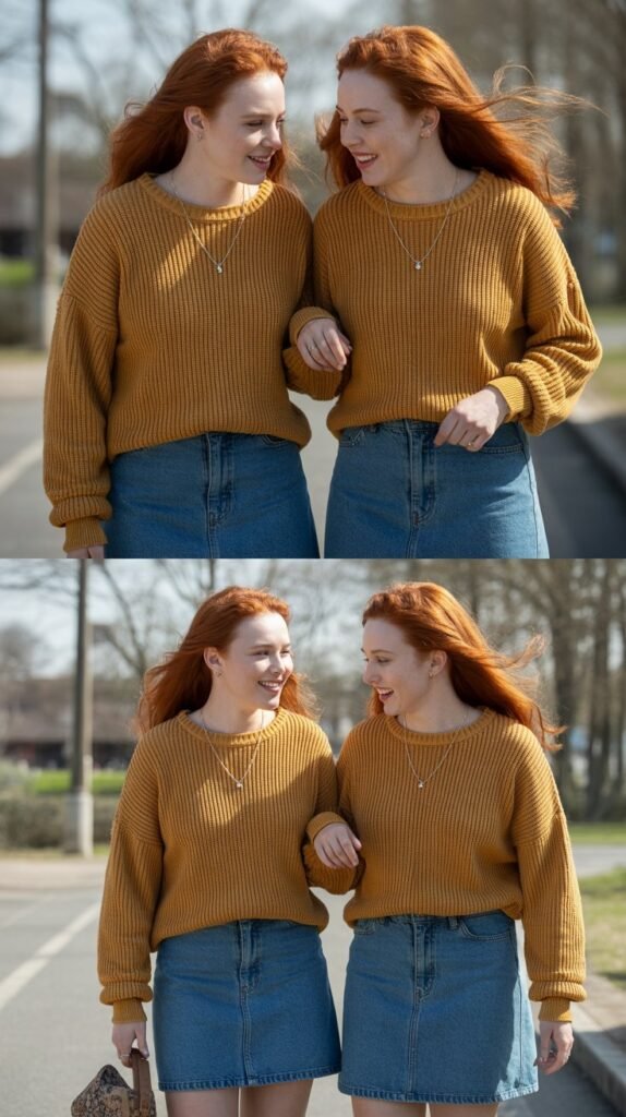 Mustard Yellow Sweater with Denim Skirt