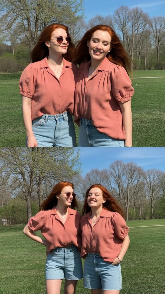  Coral Blouse with Denim Shorts