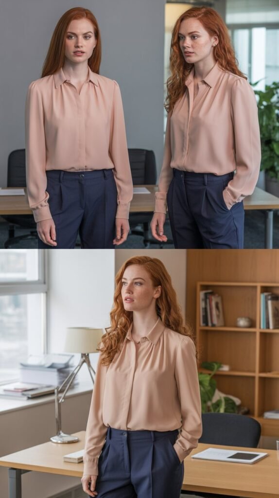 Apricot Blouse with Navy Pants