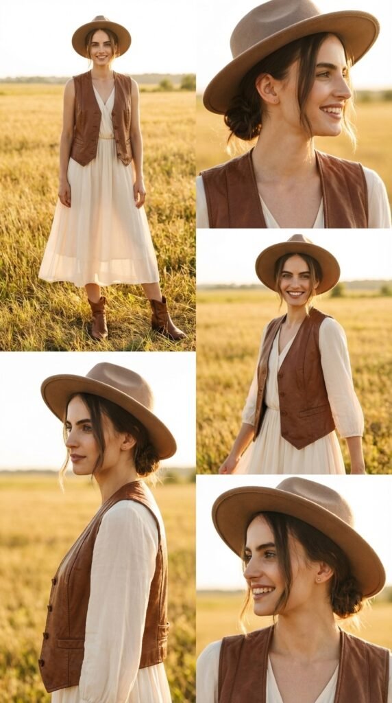  Leather Vest Over Flowy Dress