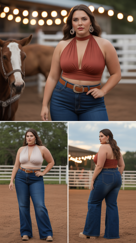 Halter Top with Wide-Leg Jeans