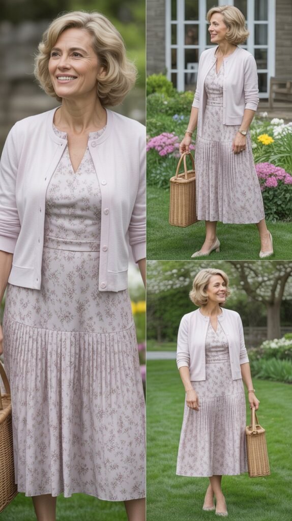 Floral Midi Dress with Cardigan Layer