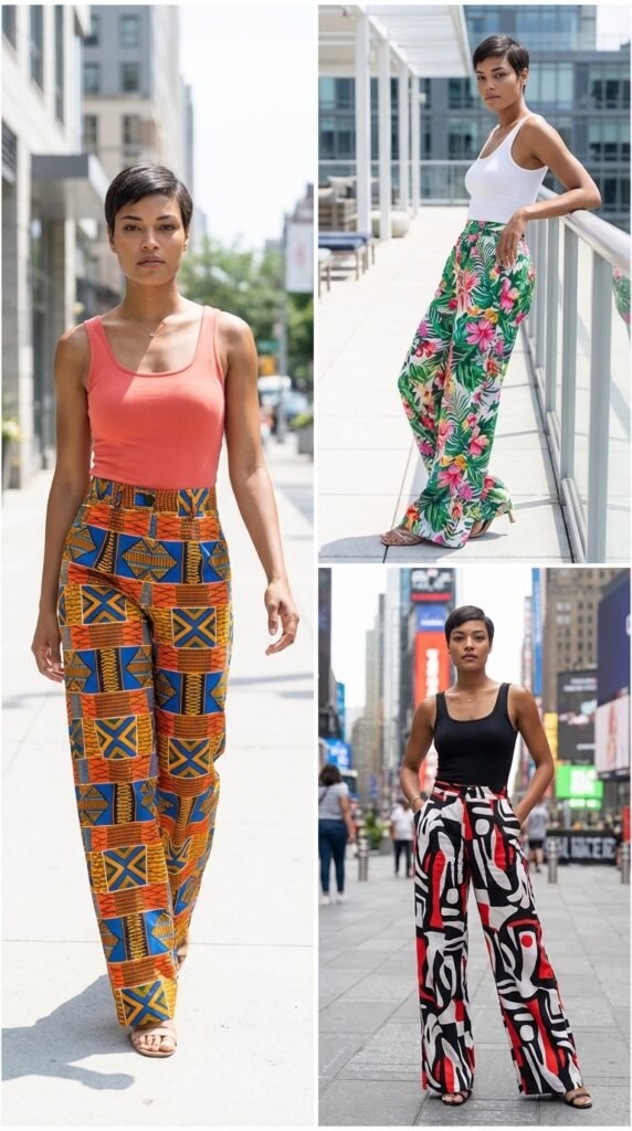  Bold Printed Pants with Solid Tank Top