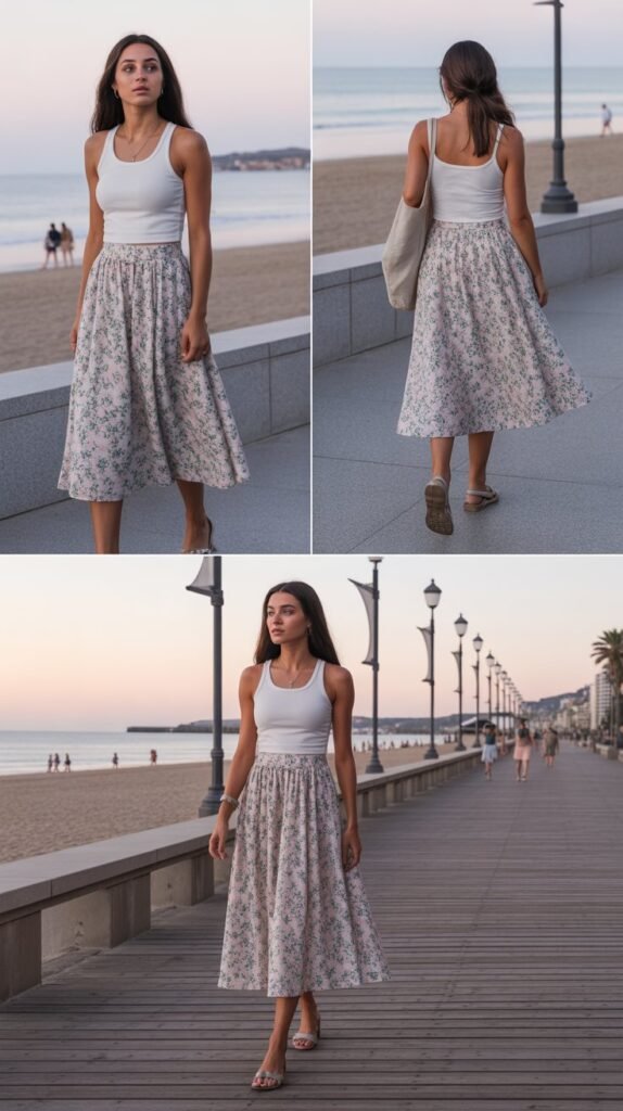 Floral Midi Skirt with Tank Top