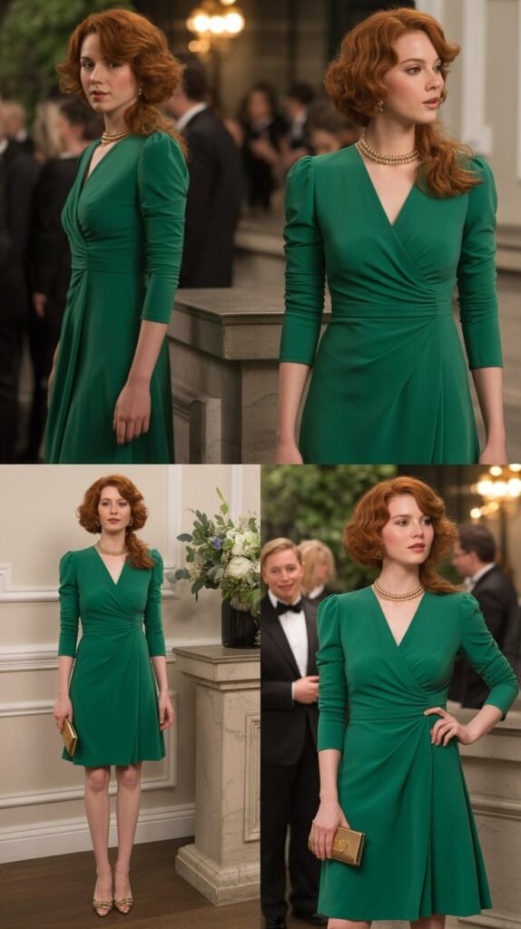 Hunter Green Dress with Gold Accessories