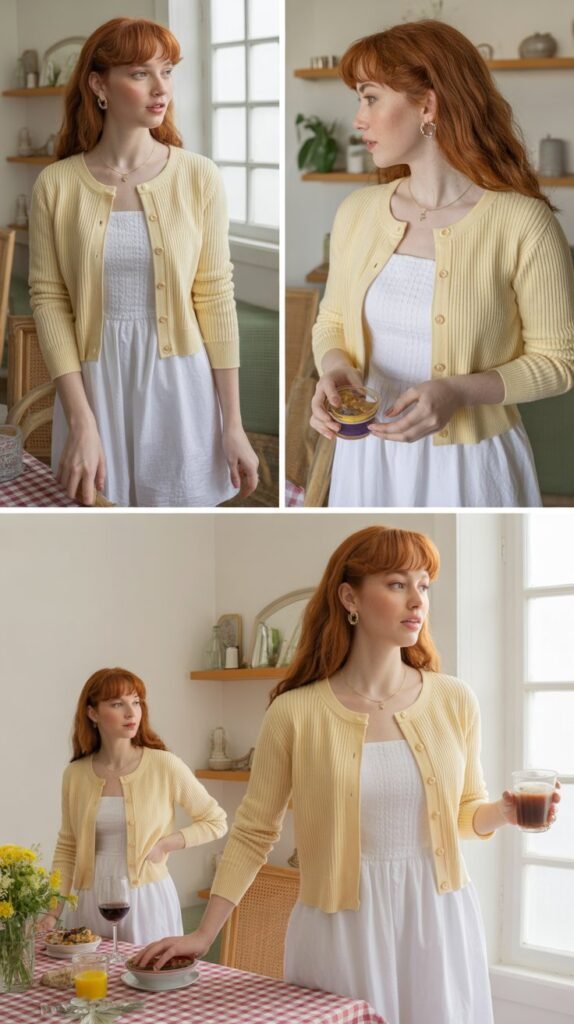 Butter Yellow Cardigan with White Dress