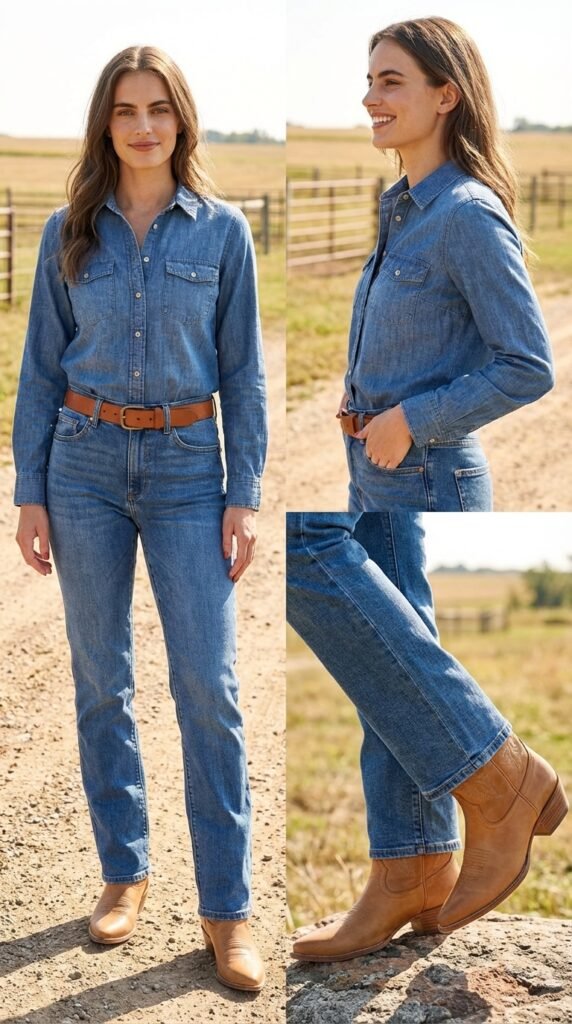 Classic Denim on Denim with Cowboy Boots