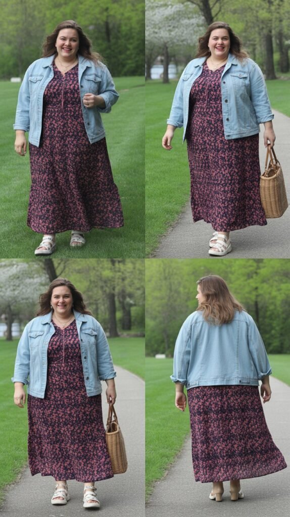  Flowy Maxi Dress with Denim Jacket