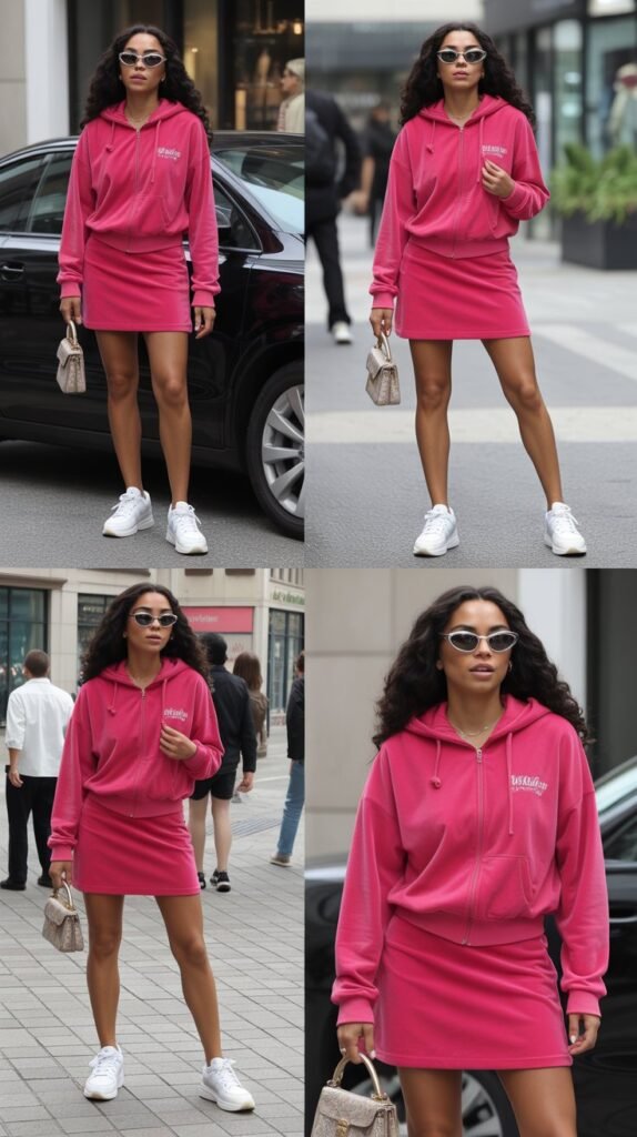 Velour Track Skirt with Matching Hoodie