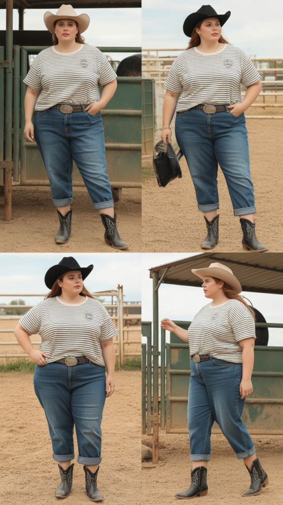 Striped Tee with Distressed Boyfriend Jeans