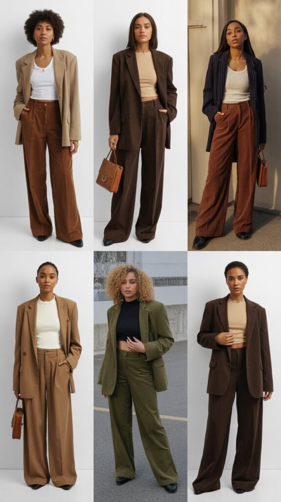Wide-Leg Corduroy Pants with Fitted Blazer