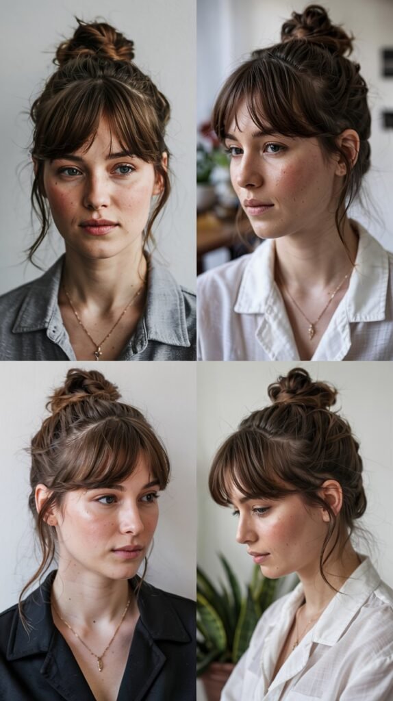 Side Bangs With Half-Up Top Knot