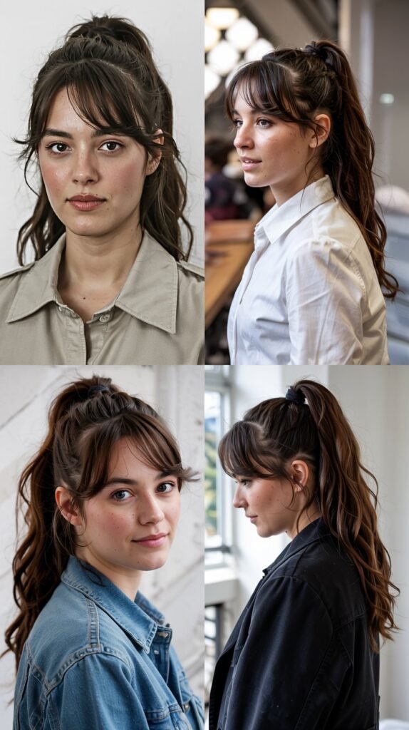 Side Bangs With High Ponytail And Volume