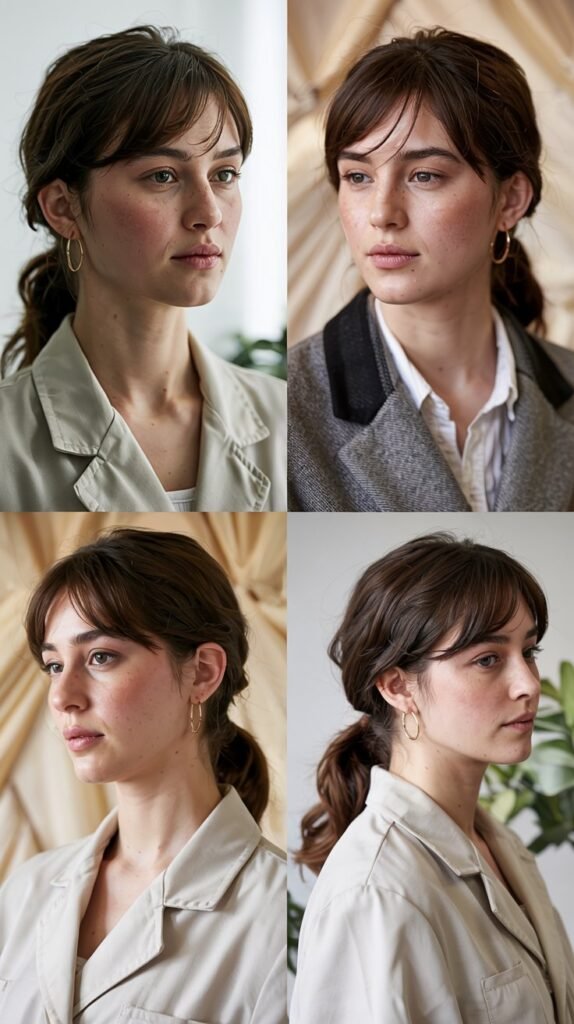 Side Bangs With Polished Low Side Ponytail