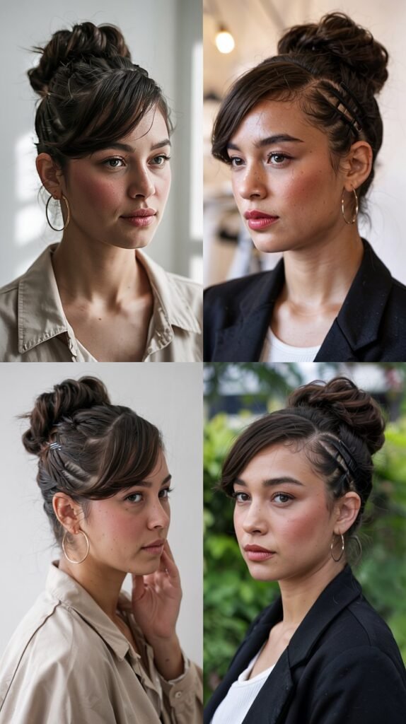 Side Bangs With Sleek High Bun