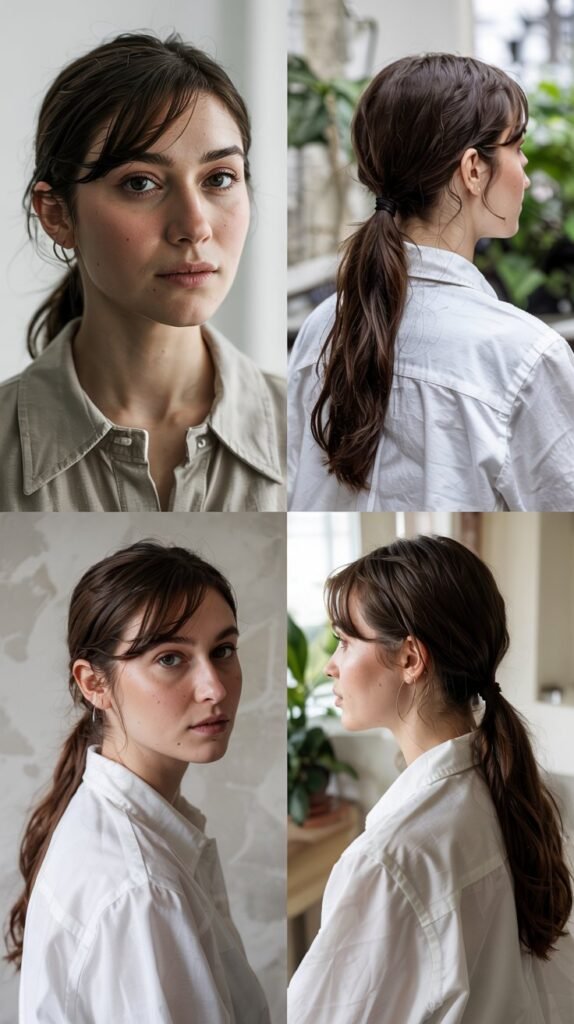 Side Bangs With Sleek Low Ponytail